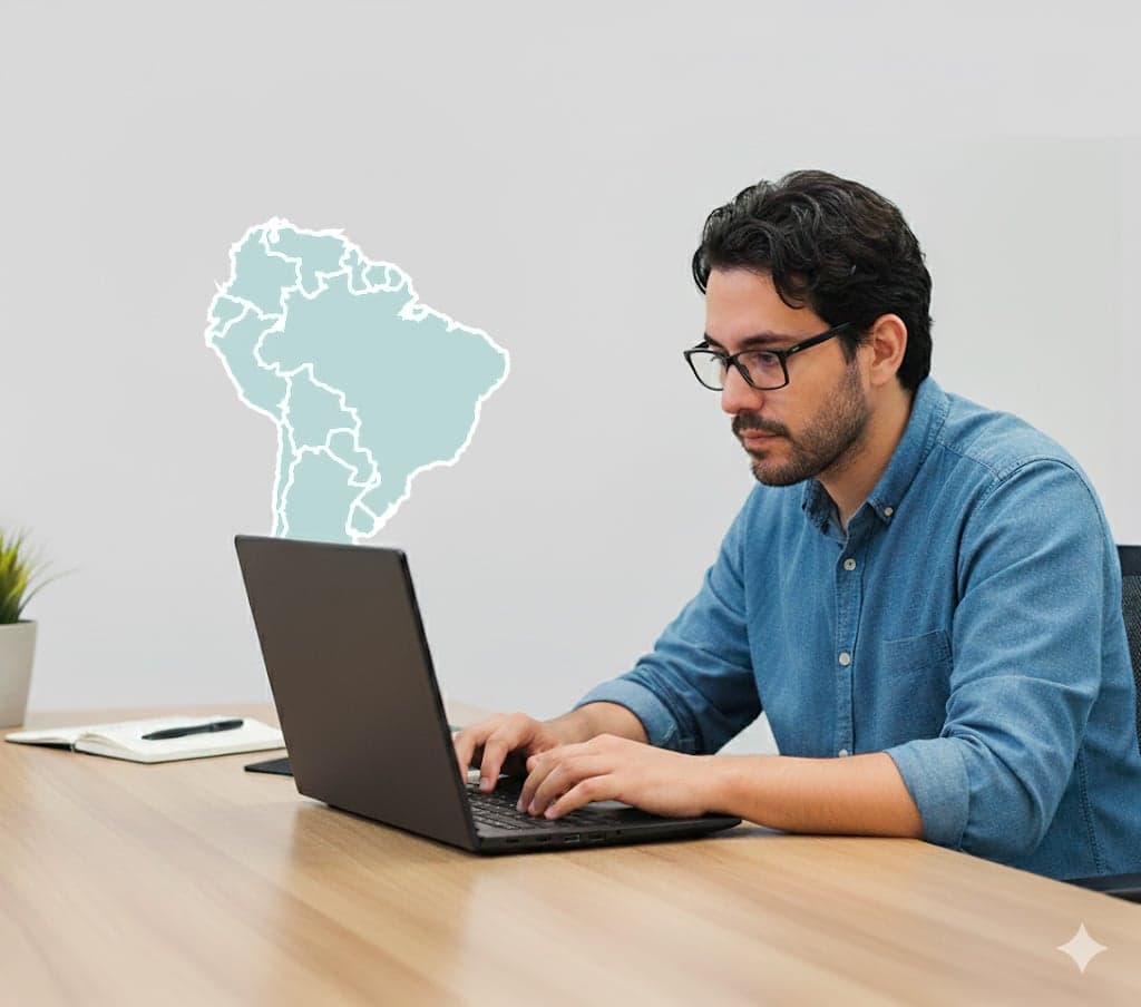Profesional latinoamericano trabajando frente a su computadora