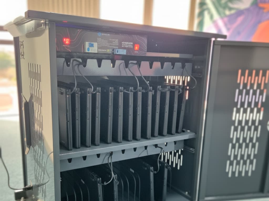 Interior del gabinete Arai con capacidad para 40 Chromebooks