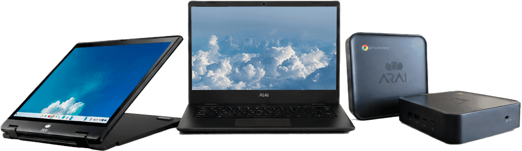 Chromebook convertible, notebook y Chromebox Arai para educación